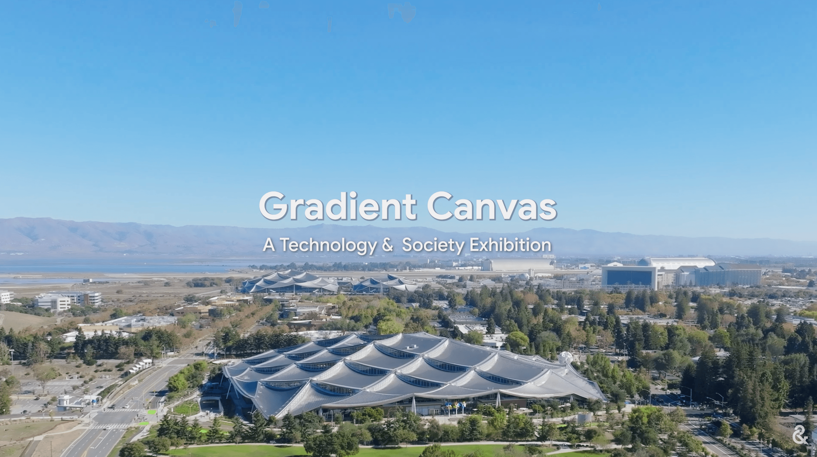 Aerial view of Google's Mountain View campus introducing the Gradient Canvas exhibition